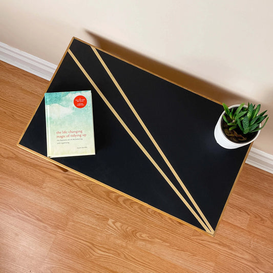 Black and Gold MCM Oak Side Table