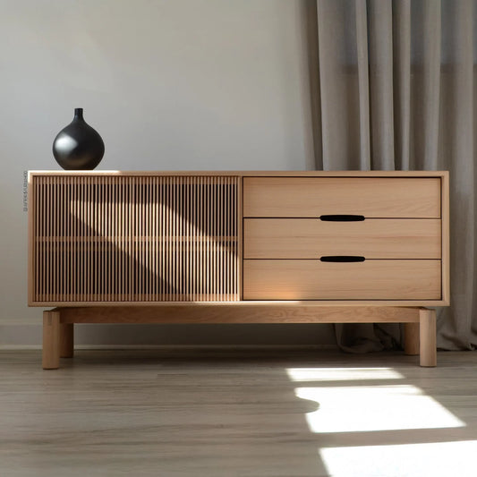 62" Slatted Oak Credenza