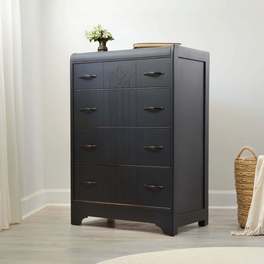 Vintage Black Art Deco Tall Dresser